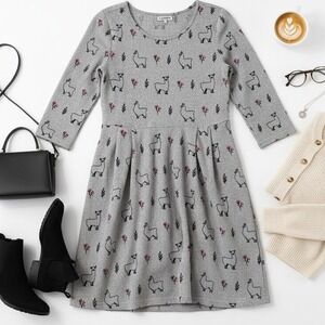 L.A. Soul Women's Gray Alpaca Print Knit Dress 3/4 Sleeve Casual Cute sweater